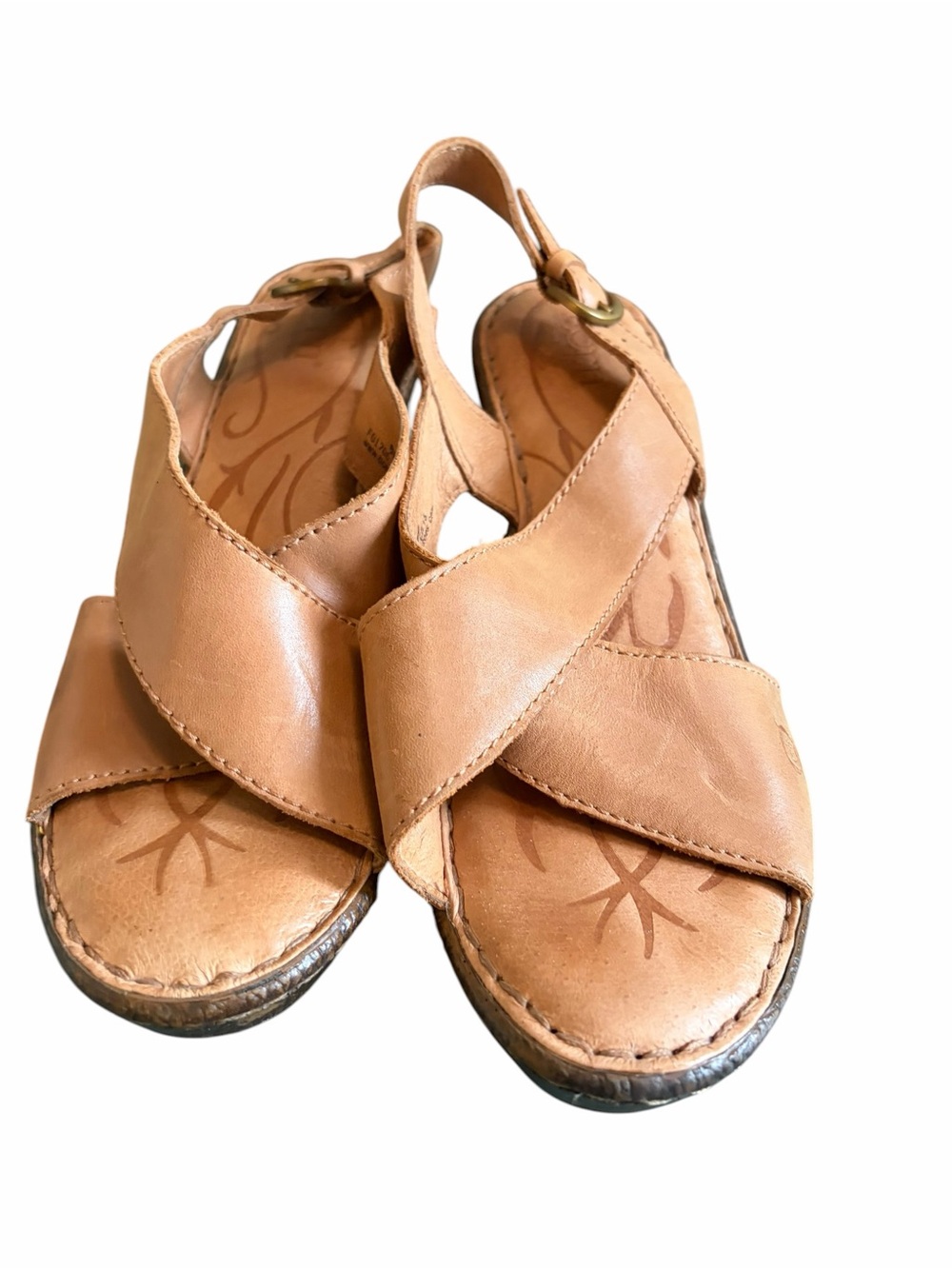 Born Leather ‘Ashley’ Tan Wedge Sandals - Picture 5 of 12